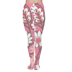 Flower Floral Red Blush Pink Women s Tights
