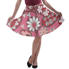 Flower Floral Red Blush Pink A-line Skater Skirt