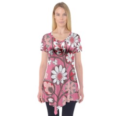 Flower Floral Red Blush Pink Short Sleeve Tunic 
