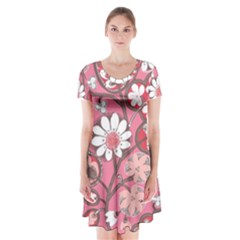 Flower Floral Red Blush Pink Short Sleeve V-neck Flare Dress