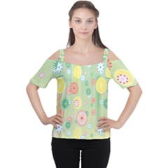 Flower Arrangements Season Pink Yellow Red Rose Sunflower Women s Cutout Shoulder Tee