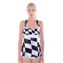 Flag Chess Corse Race Auto Road Boyleg Halter Swimsuit  by Amaryn4rt