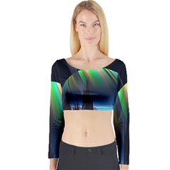 Planets In Space Stars Long Sleeve Crop Top by Amaryn4rt