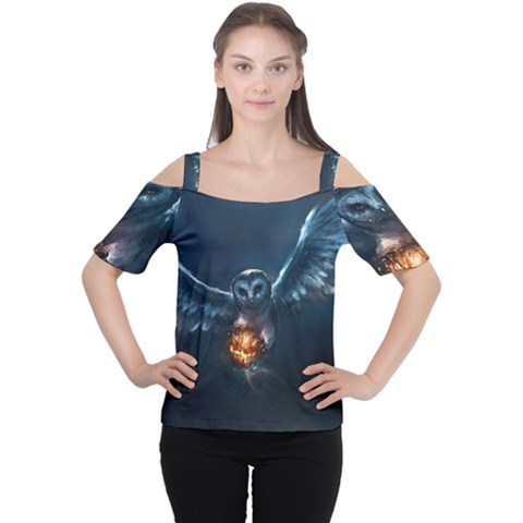 Owl And Fire Ball Women s Cutout Shoulder Tee by Amaryn4rt
