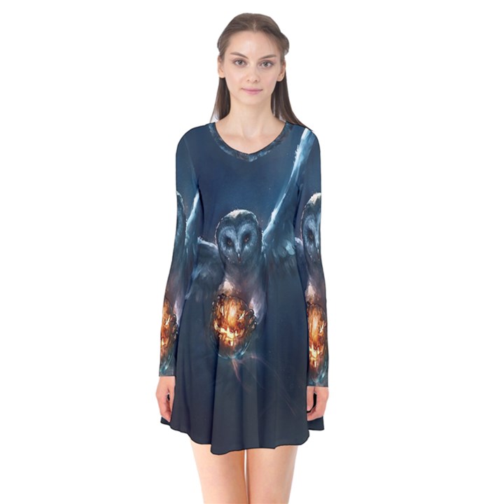 Owl And Fire Ball Flare Dress