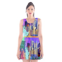 New York City The Statue Of Liberty Scoop Neck Skater Dress