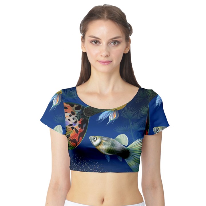 Marine Fishes Short Sleeve Crop Top (Tight Fit)