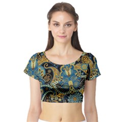 Retro Ethnic Background Pattern Vector Short Sleeve Crop Top (tight Fit) by Amaryn4rt