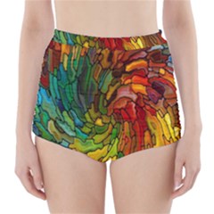 Stained Glass Patterns Colorful High-waisted Bikini Bottoms