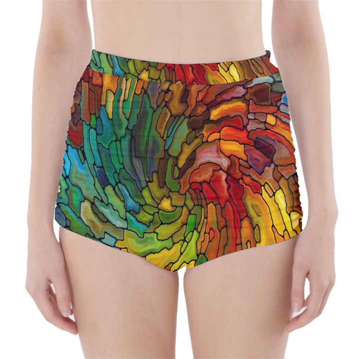 Stained Glass Patterns Colorful High-Waisted Bikini Bottoms
