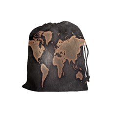 Grunge Map Of Earth Drawstring Pouches (large) 