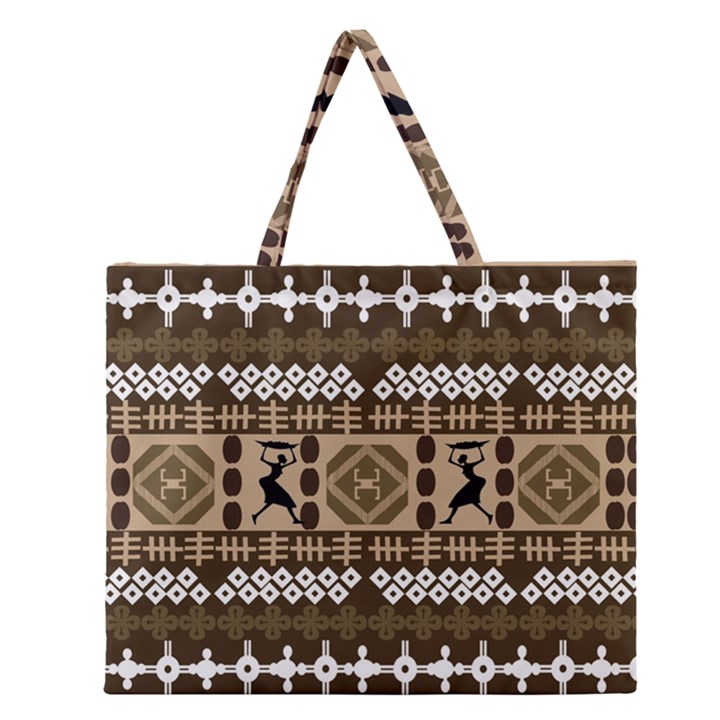 African Vector Patterns Zipper Large Tote Bag
