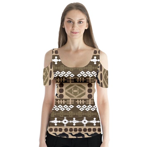 African Vector Patterns Butterfly Sleeve Cutout Tee  by Amaryn4rt