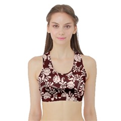 Flower Leaf Pink Brown Floral Sports Bra With Border