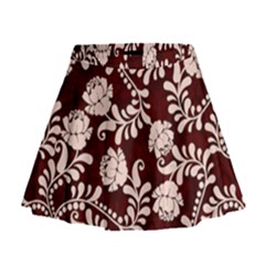 Flower Leaf Pink Brown Floral Mini Flare Skirt by Alisyart