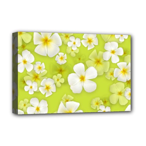 Frangipani Flower Floral White Green Deluxe Canvas 18  X 12   by Alisyart