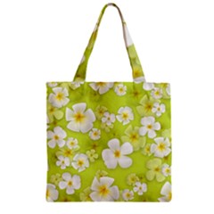 Frangipani Flower Floral White Green Zipper Grocery Tote Bag by Alisyart