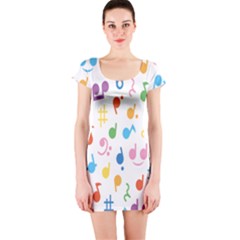 Notes Tone Music Purple Orange Yellow Pink Blue Short Sleeve Bodycon Dress