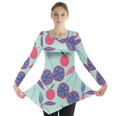 Passion Fruit Pink Purple Cerry Blue Leaf Long Sleeve Tunic 