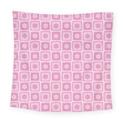 Plaid Floral Flower Pink Square Tapestry (large)