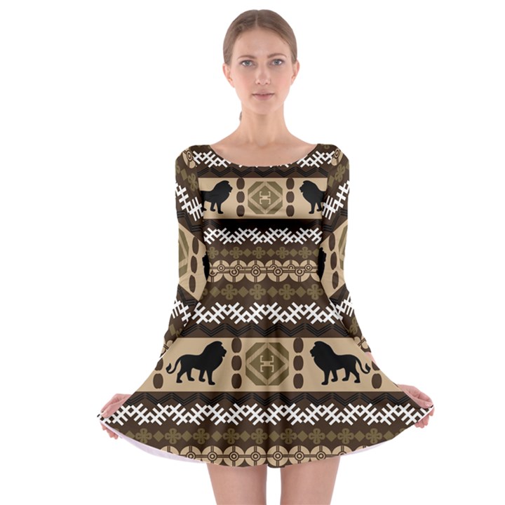 African Vector Patterns  Long Sleeve Skater Dress