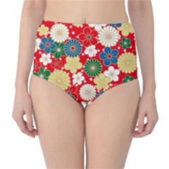 Season Flower Rose Sunflower Red Green Blue High-waist Bikini Bottoms