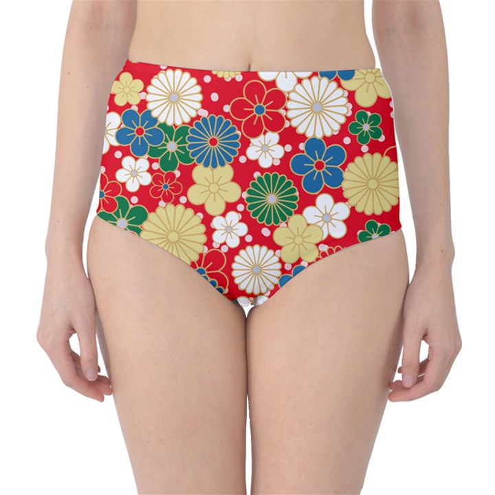 Season Flower Rose Sunflower Red Green Blue High-Waist Bikini Bottoms
