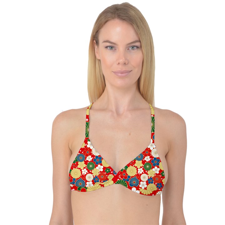 Season Flower Rose Sunflower Red Green Blue Reversible Tri Bikini Top