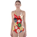 Season Flower Rose Sunflower Red Green Blue Cut-Out One Piece Swimsuit View1