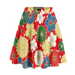 Season Flower Rose Sunflower Red Green Blue High Waist Skirt