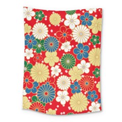 Season Flower Rose Sunflower Red Green Blue Medium Tapestry