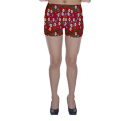 Red Flower Floral Tree Leaf Red Purple Green Gold Skinny Shorts by Alisyart