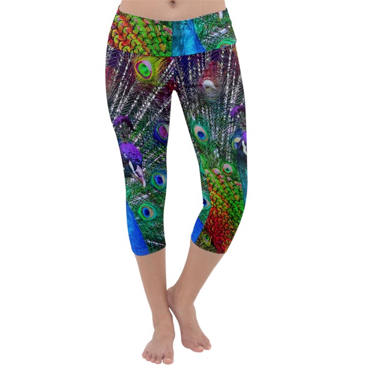 3d Peacock Pattern Capri Yoga Leggings