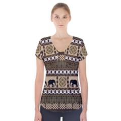 African Vector Patterns  Short Sleeve Front Detail Top by Amaryn4rt