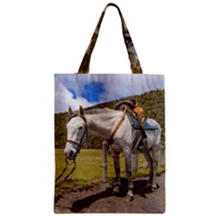 White Horse Tied Up At Cotopaxi National Park Ecuador Zipper Classic Tote Bag by dflcprints