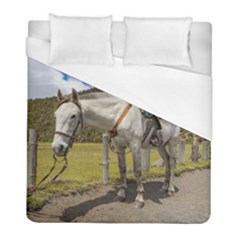 White Horse Tied Up At Cotopaxi National Park Ecuador Duvet Cover (full/ Double Size) by dflcprints