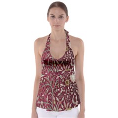 Crewel Fabric Tree Of Life Maroon Babydoll Tankini Top by Amaryn4rt