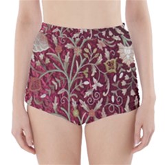 Crewel Fabric Tree Of Life Maroon High-waisted Bikini Bottoms by Amaryn4rt