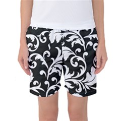 Vector Classical Traditional Black And White Floral Patterns Women s Basketball Shorts by Amaryn4rt
