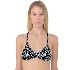 Vector Classical Traditional Black And White Floral Patterns Reversible Tri Bikini Top