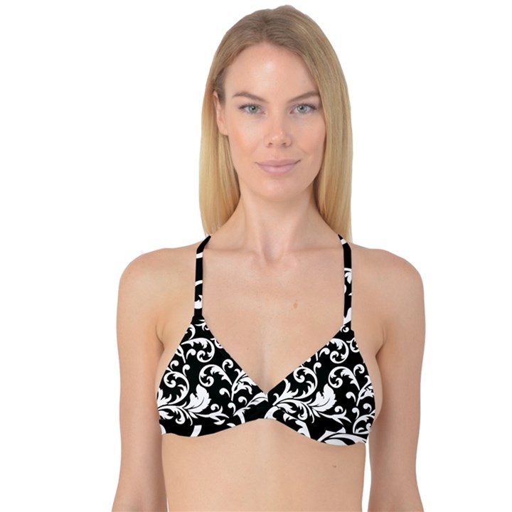 Vector Classical trAditional Black And White Floral Patterns Reversible Tri Bikini Top
