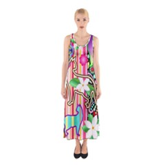 Mandalas, Cats And Flowers Fantasy Digital Patchwork Sleeveless Maxi Dress by BluedarkArt