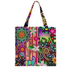 Mandalas, Cats And Flowers Fantasy Digital Patchwork Zipper Grocery Tote Bag by BluedarkArt