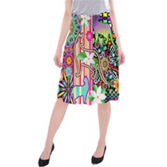 Mandalas, Cats And Flowers Fantasy Digital Patchwork Midi Beach Skirt