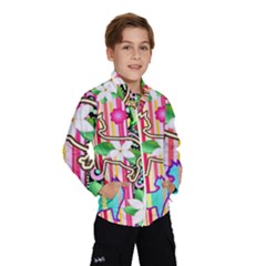 Mandalas, Cats And Flowers Fantasy Digital Patchwork Wind Breaker (kids) by BluedarkArt