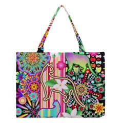 Mandalas, Cats And Flowers Fantasy Digital Patchwork Medium Tote Bag by BluedarkArt