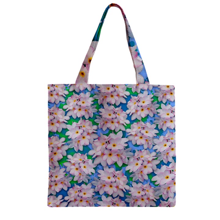 Plumeria Bouquet Exotic Summer Pattern  Zipper Grocery Tote Bag