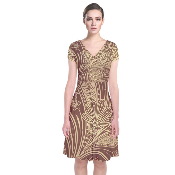 Beautiful Patterns Vector Short Sleeve Front Wrap Dress