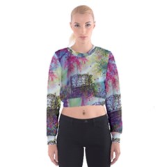 Bench In Spring Forest Women s Cropped Sweatshirt by Amaryn4rt