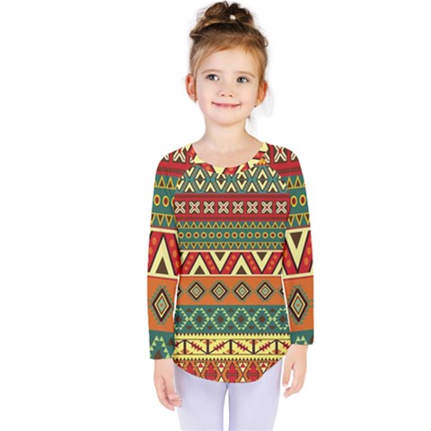 Mexican Folk Art Patterns Kids  Long Sleeve Tee by Amaryn4rt